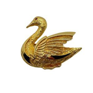 Jeanne Swan Trembler Brooch Pin Vintage Estate Gold Tone Signed Statement Piece